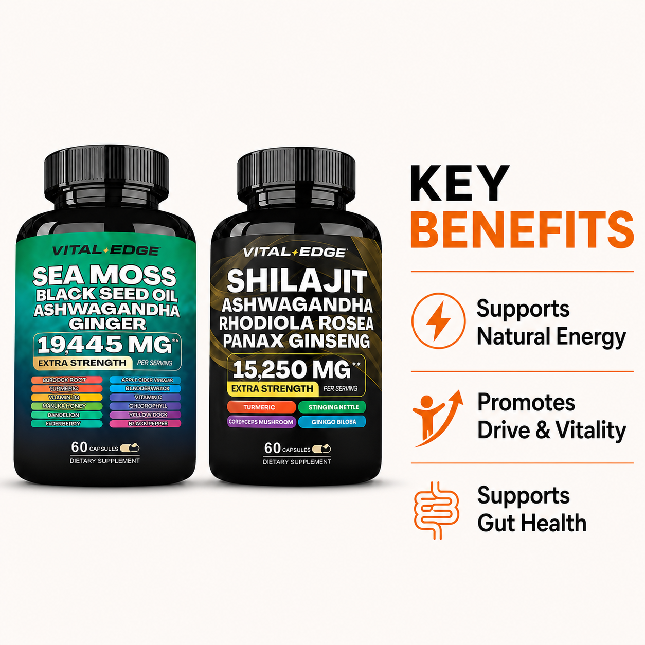 Vital Edge™ Daily Vitality Stack 20-in-1 Sea Moss + Shilajit Bundle