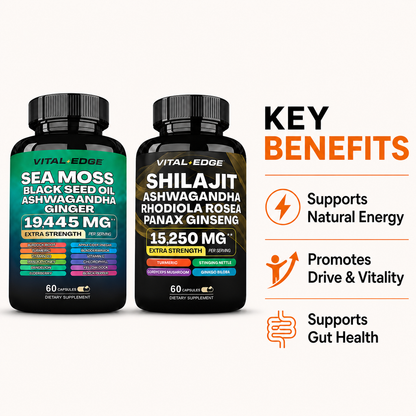 Vital Edge™ Daily Vitality Stack 20-in-1 Sea Moss + Shilajit Bundle