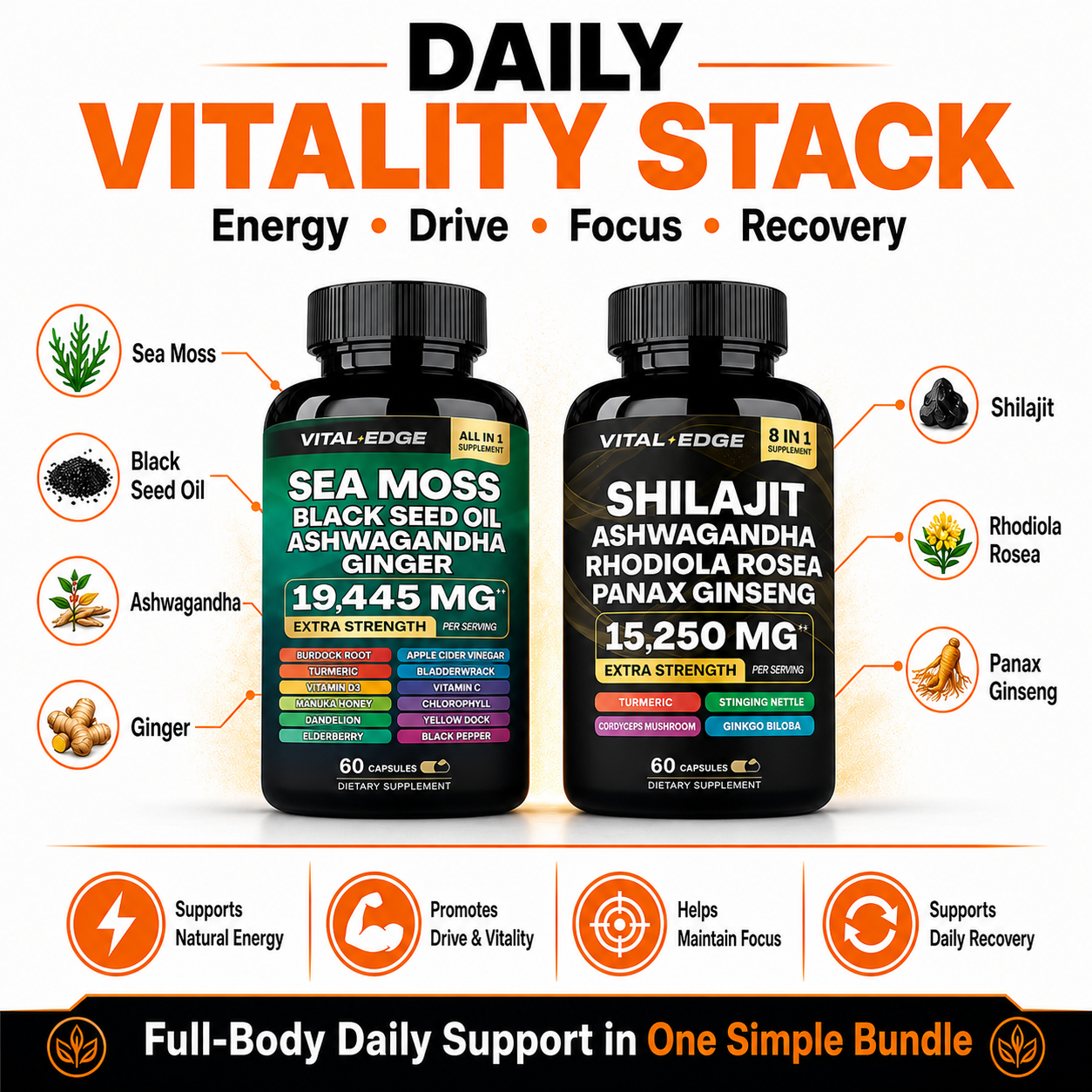 Vital Edge™ Daily Vitality Stack 20-in-1 Sea Moss + Shilajit Bundle