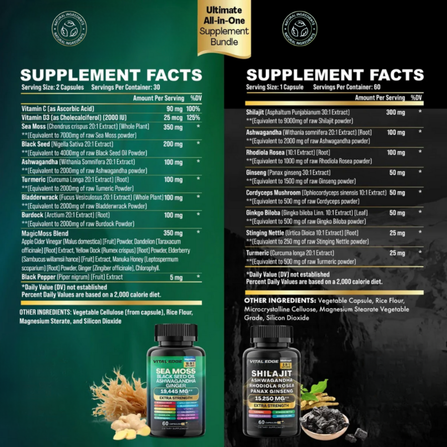 Vital Edge™ Daily Vitality Stack 20-in-1 Sea Moss + Shilajit Bundle